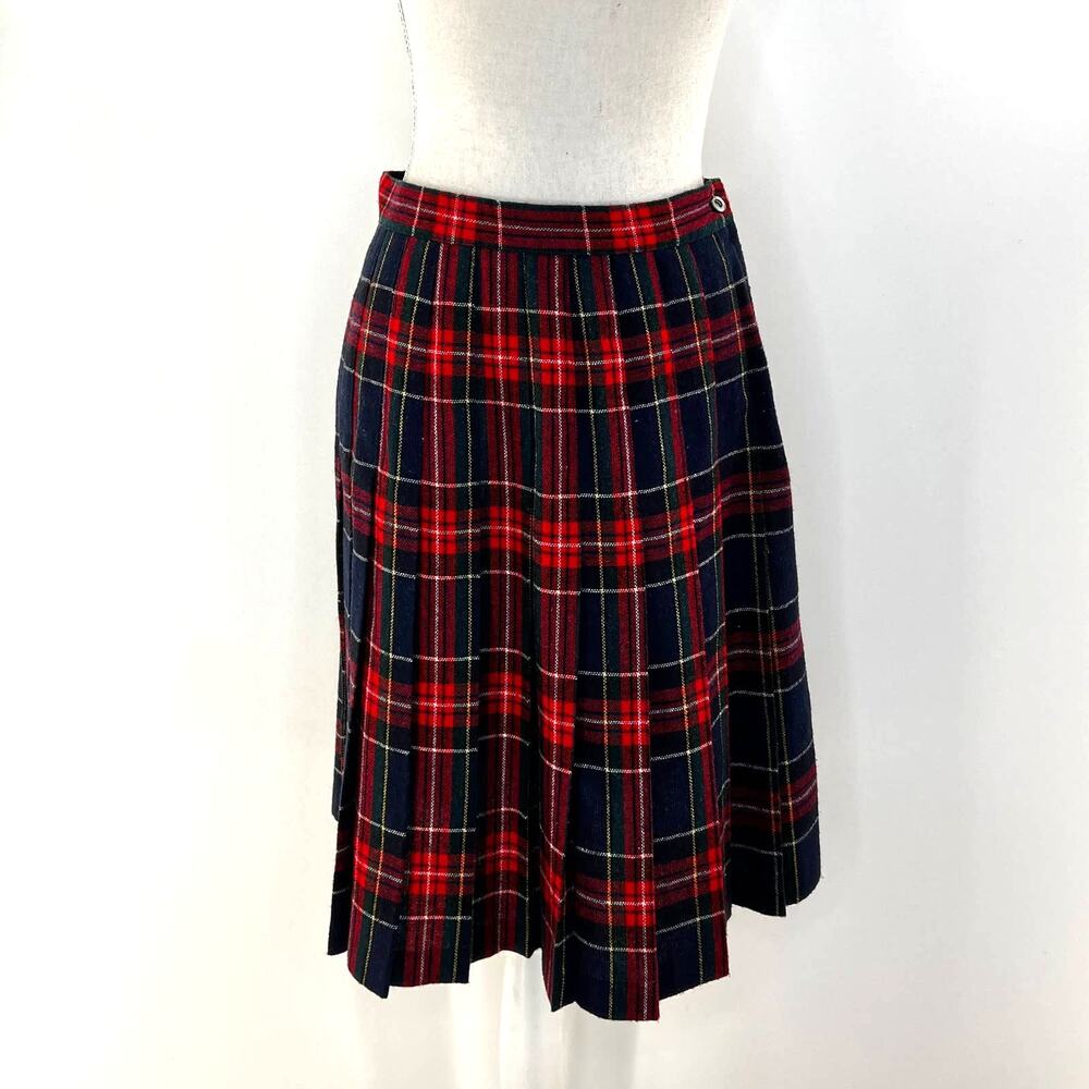 Vintage Pleated Plaid Skirt Red Tartan School Girl Crustpunk